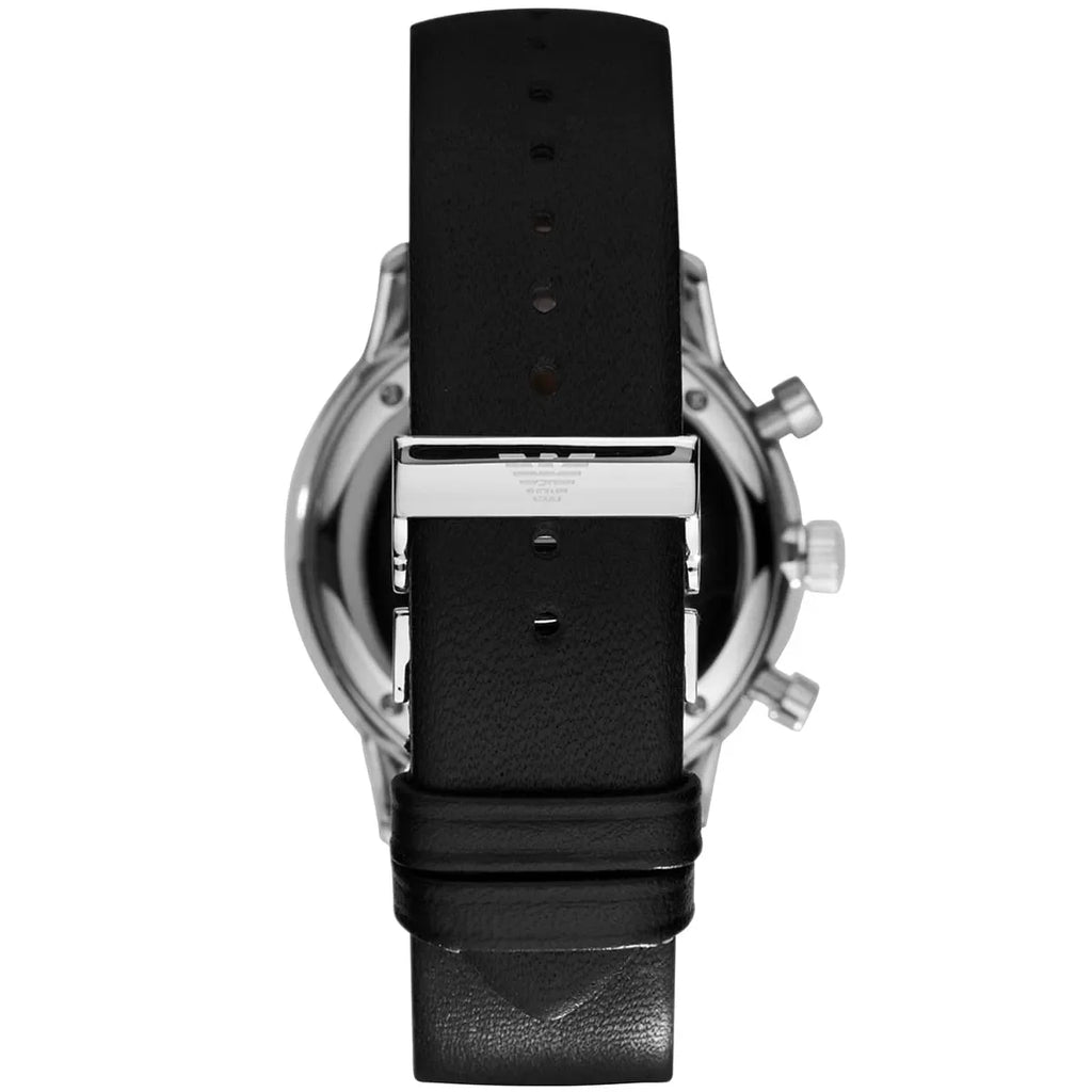 Emporio Armani Classic AR0385 43mm Men's Chronograph Watch – White & Black Genuine Leather Strap
