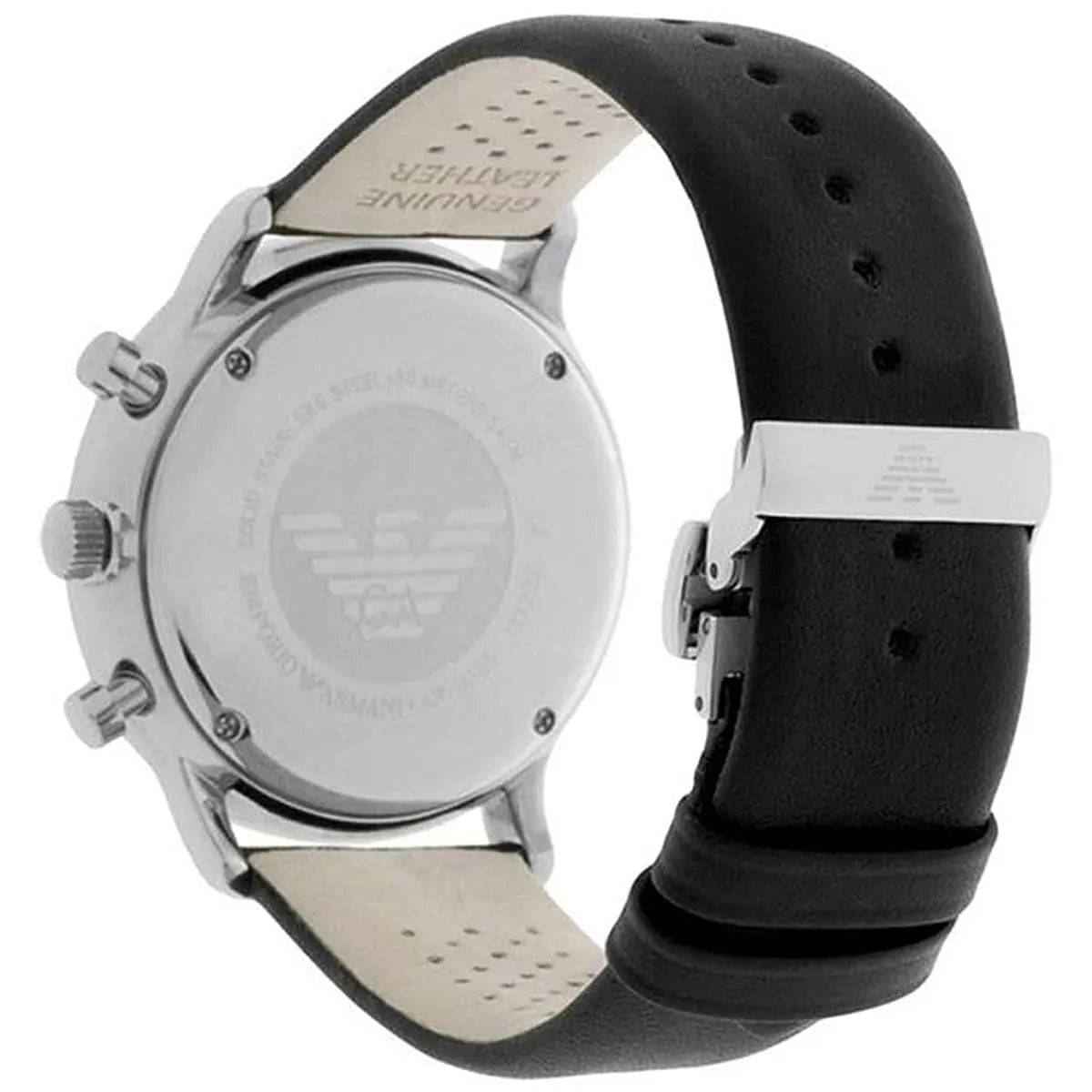 Emporio Armani Classic AR0385 43mm Men's Chronograph Watch – White & Black Genuine Leather Strap