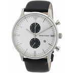 Emporio Armani Classic AR0385 43mm Men's Chronograph Watch – White & Black Genuine Leather Strap