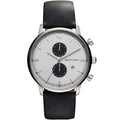 Emporio Armani Classic AR0385 43mm Men's Chronograph Watch – White & Black Genuine Leather Strap