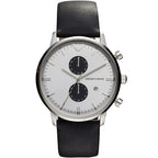 Emporio Armani Classic AR0385 43mm Men's Chronograph Watch – White & Black Genuine Leather Strap