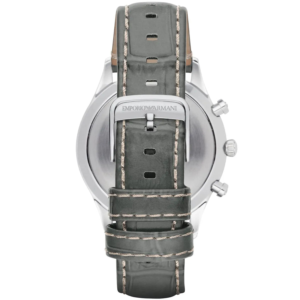Emporio Armani Classic AR1861 43mm Men's Chronograph Watch – White & Black Genuine Leather Strap