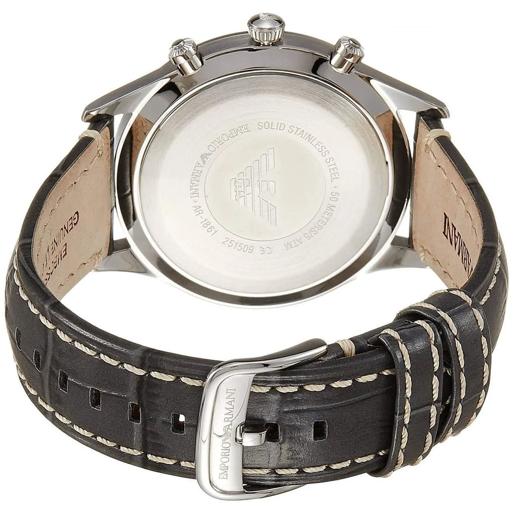 Emporio Armani Classic AR1861 43mm Men's Chronograph Watch – White & Black Genuine Leather Strap