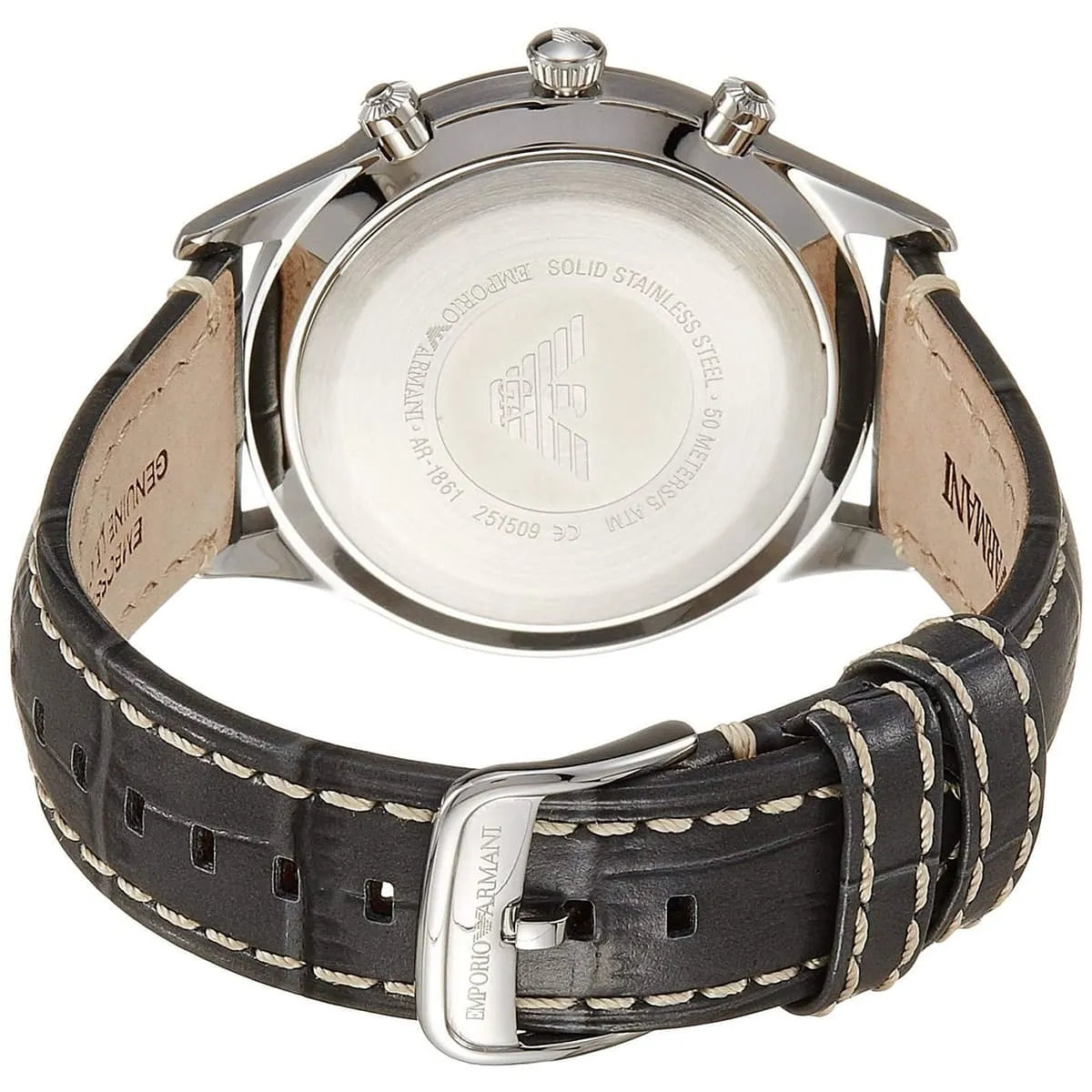 Emporio Armani Classic AR1861 43mm Men's Chronograph Watch – White & Black Genuine Leather Strap