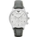Emporio Armani Classic AR1861 43mm Men's Chronograph Watch – White & Black Genuine Leather Strap