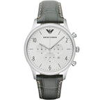 Emporio Armani Classic AR1861 43mm Men's Chronograph Watch – White & Black Genuine Leather Strap
