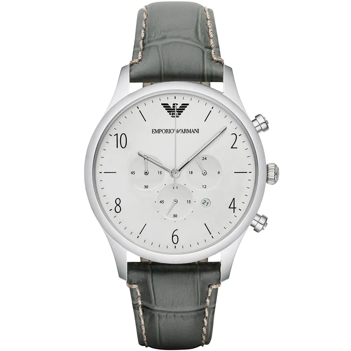 Emporio Armani Classic AR1861 43mm Men's Chronograph Watch – White & Black Genuine Leather Strap