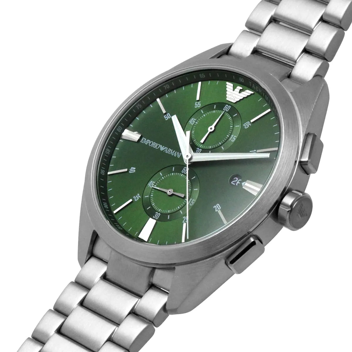 Emporio Armani Claudio AR11480 43mm Men's Chronograph Watch – Green Sunray & Silver Stainless Steel Bracelet