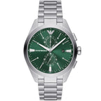 Emporio Armani Claudio AR11480 43mm Men's Chronograph Watch – Green Sunray & Silver Stainless Steel Bracelet
