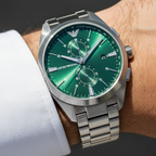 Emporio Armani Claudio AR11480 43mm Men's Chronograph Watch – Green Sunray & Silver Stainless Steel Bracelet