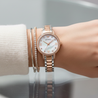 Emporio Armani Cleo AR11499 32mm Women's Quartz Watch – White Mother-of-Pearl Crystal-Set & Two-Tone Silver and Rose Gold Stainless Steel Bracelet
