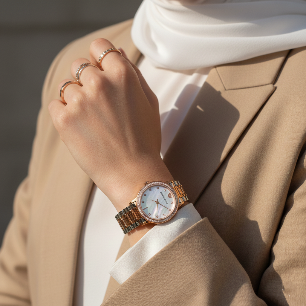 Emporio Armani Cleo AR11499 32mm Women's Quartz Watch – White Mother-of-Pearl Crystal-Set & Two-Tone Silver and Rose Gold Stainless Steel Bracelet
