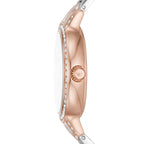 Emporio Armani Cleo AR11499 32mm Women's Quartz Watch – White Mother-of-Pearl Crystal-Set & Two-Tone Silver and Rose Gold Stainless Steel Bracelet