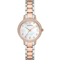 Emporio Armani Cleo AR11499 32mm Women's Quartz Watch – White Mother-of-Pearl Crystal-Set & Two-Tone Silver and Rose Gold Stainless Steel Bracelet