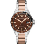 Emporio Armani Diver AR11340 Men's Chronograph Watch – Chocolate Brown Sunray & Rose Gold Stainless Steel Bracelet