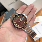Emporio Armani Diver AR11340 Men's Chronograph Watch – Chocolate Brown Sunray & Rose Gold Stainless Steel Bracelet