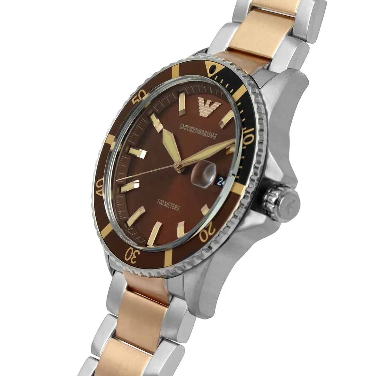 Emporio Armani Diver AR11340 Men's Chronograph Watch – Chocolate Brown Sunray & Rose Gold Stainless Steel Bracelet