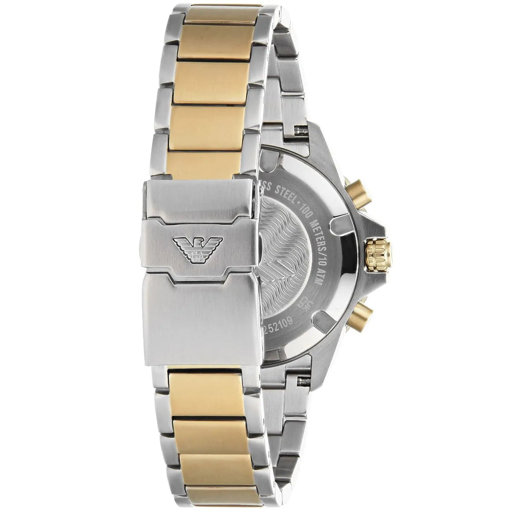 Emporio Armani Diver AR11361 43mm Men's Chronograph Watch – Two-Tone Sunray & Two-Tone Rubber Strap