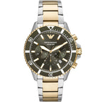 Emporio Armani Diver AR11361 43mm Men's Chronograph Watch – Two-Tone Sunray & Two-Tone Rubber Strap