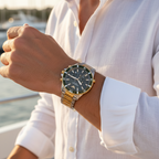 Emporio Armani Diver AR11361 43mm Men's Chronograph Watch – Two-Tone Sunray & Two-Tone Rubber Strap