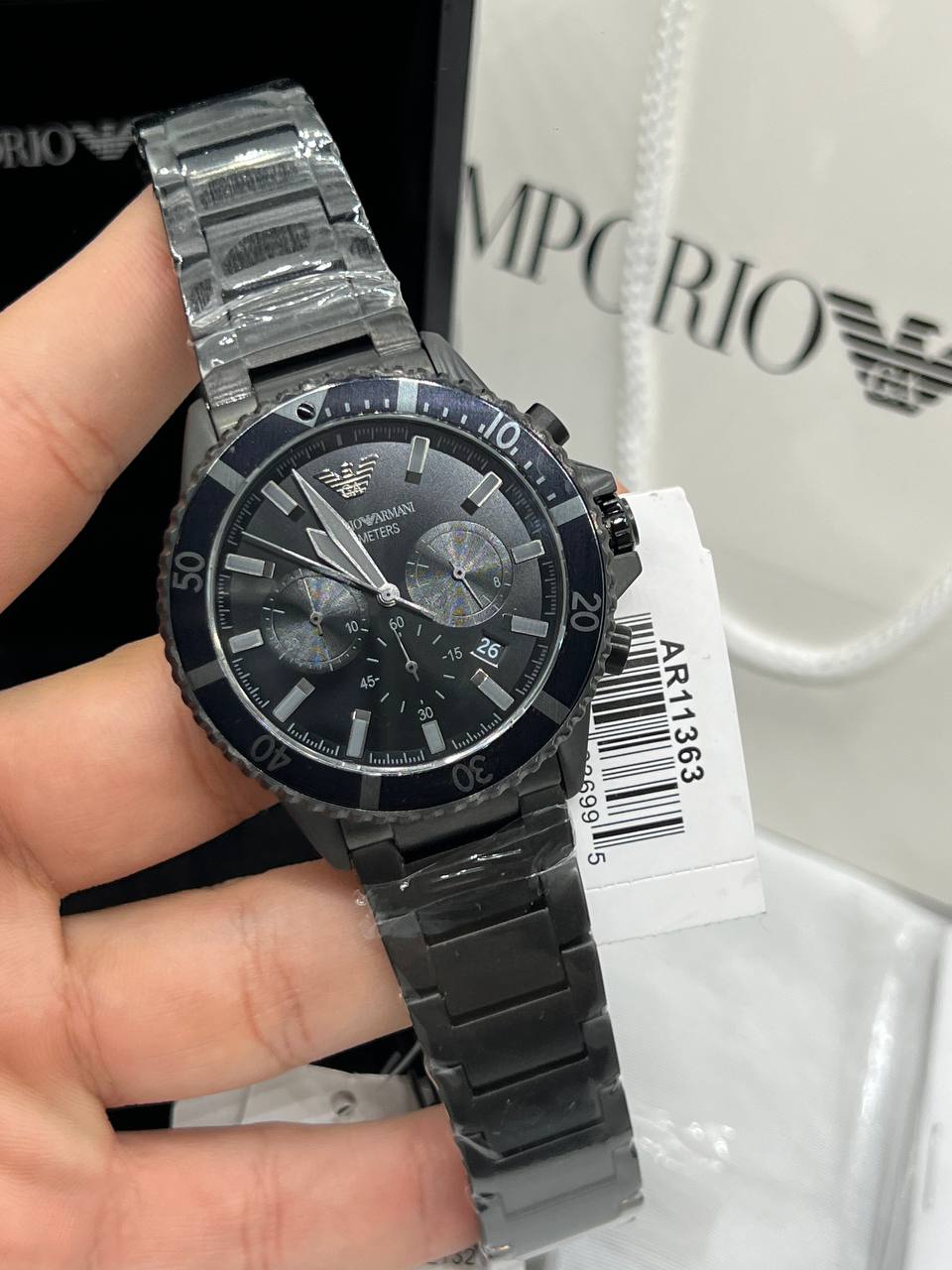 Emporio Armani Diver AR11363 Men's Chronograph Watch – Black & Black Stainless Steel Bracelet