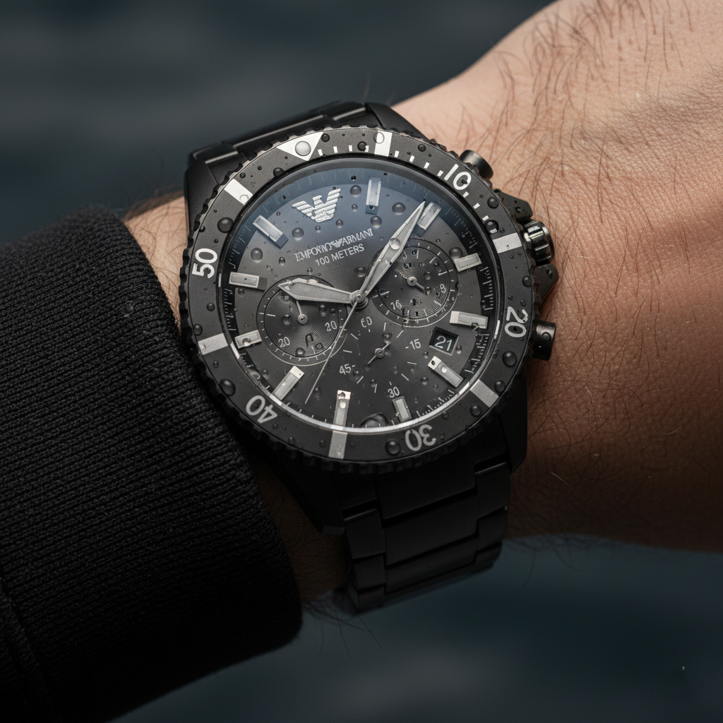 Emporio Armani Diver AR11363 Men's Chronograph Watch – Black & Black Stainless Steel Bracelet
