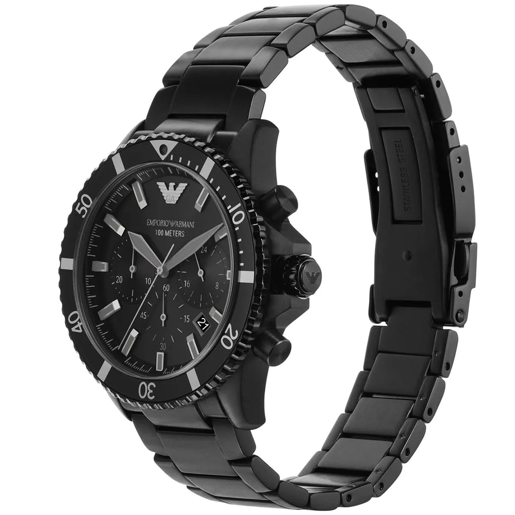 Emporio Armani Diver AR11363 Men's Chronograph Watch – Black & Black Stainless Steel Bracelet
