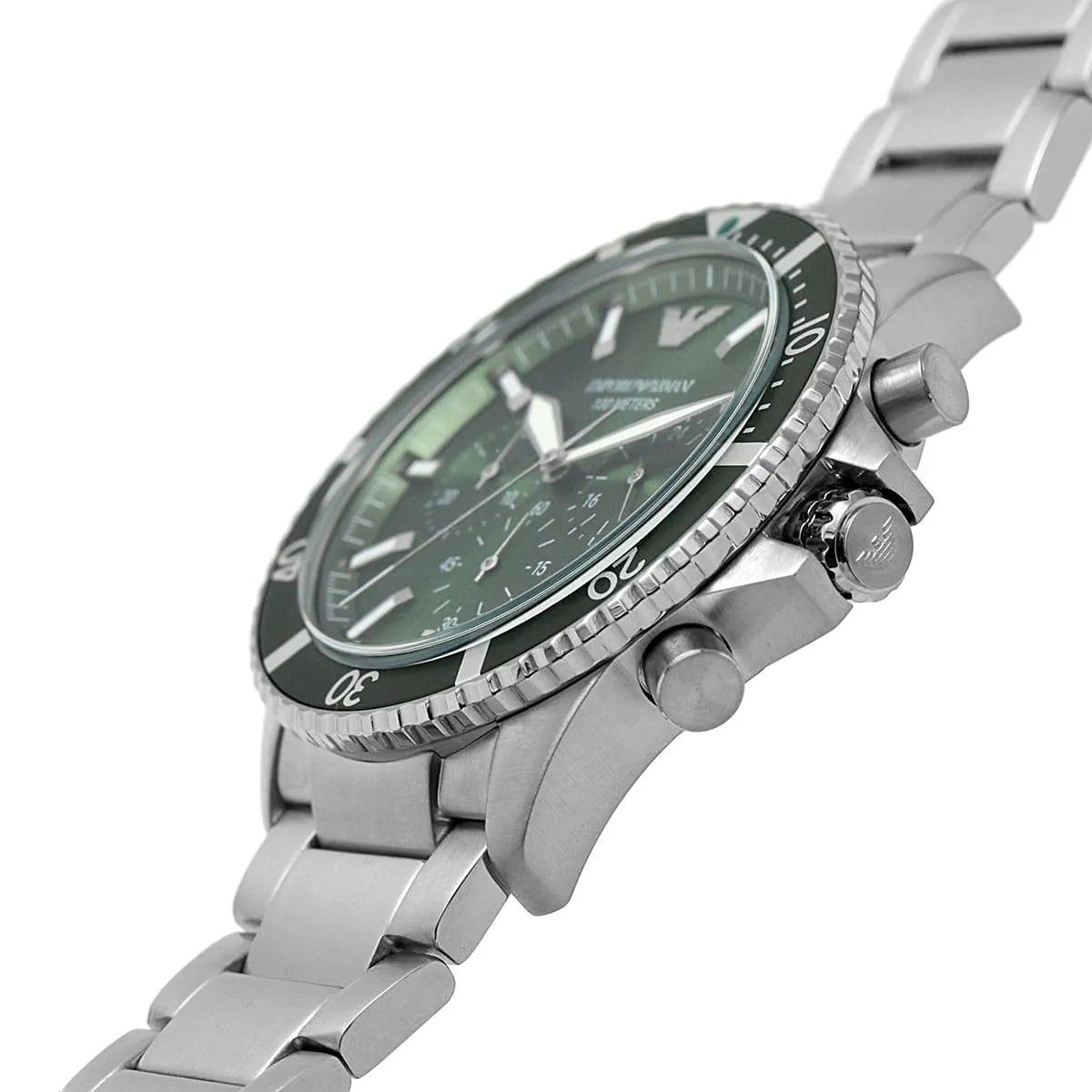 Emporio Armani Diver AR11500 Men's Chronograph Watch – Green Sunray & Green Stainless Steel Bracelet