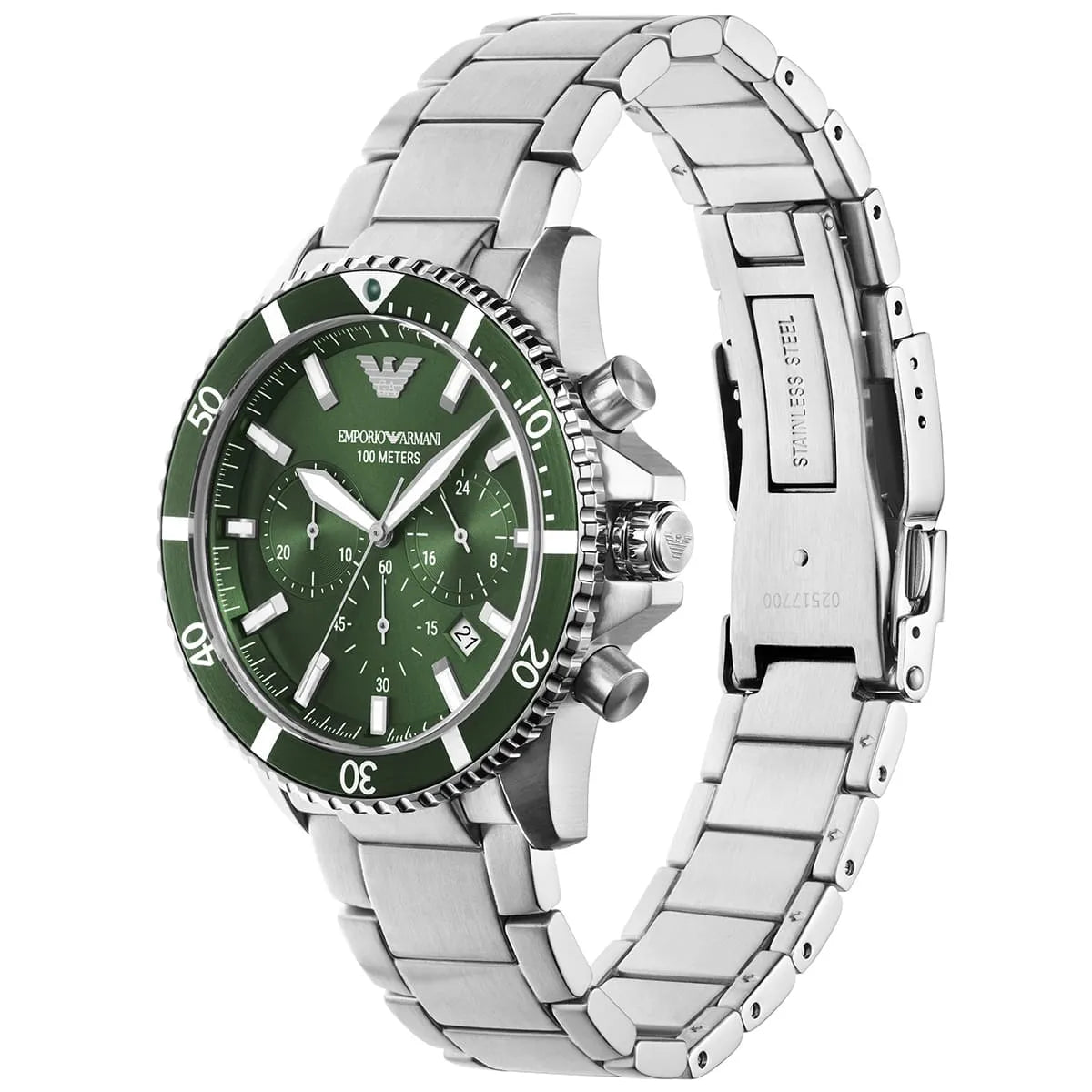 Emporio Armani Diver AR11500 Men's Chronograph Watch – Green Sunray & Green Stainless Steel Bracelet