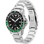 Emporio Armani Diver AR11589 43mm Men's Quartz Watch – Black Textured & Silver-Tone Stainless Steel Bracelet