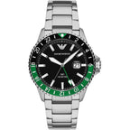 Emporio Armani Diver AR11589 43mm Men's Quartz Watch – Black Textured & Silver-Tone Stainless Steel Bracelet