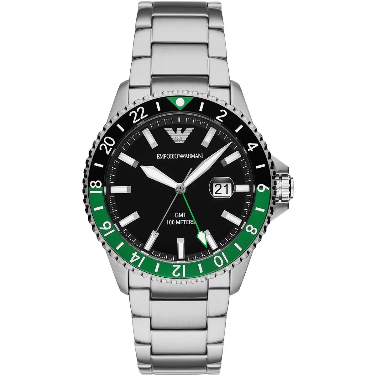 Emporio Armani Diver AR11589 43mm Men's Quartz Watch – Black Textured & Silver-Tone Stainless Steel Bracelet