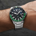 Emporio Armani Diver AR11589 43mm Men's Quartz Watch – Black Textured & Silver-Tone Stainless Steel Bracelet