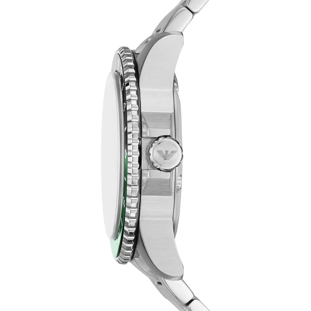 Emporio Armani Diver AR11589 43mm Men's Quartz Watch – Black Textured & Silver-Tone Stainless Steel Bracelet