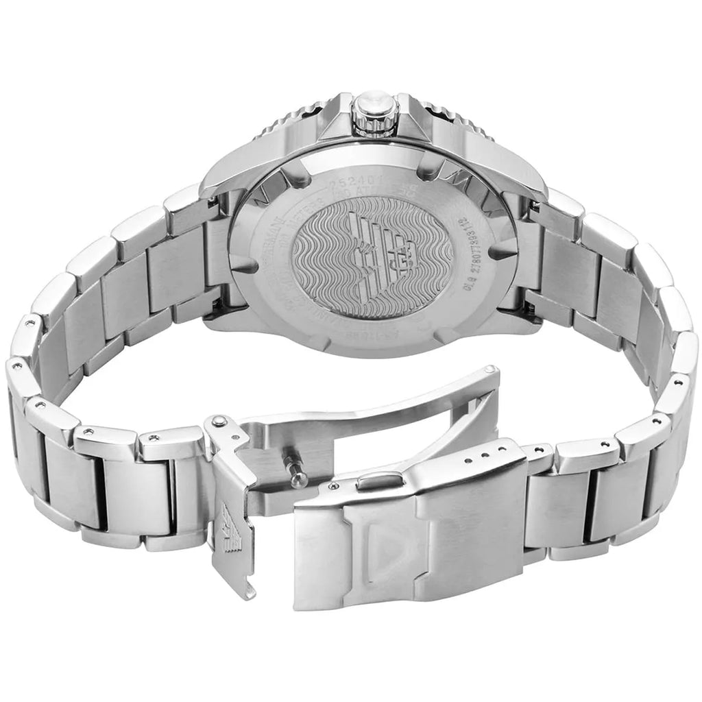 Emporio Armani Diver AR11589 43mm Men's Quartz Watch – Black Textured & Silver-Tone Stainless Steel Bracelet
