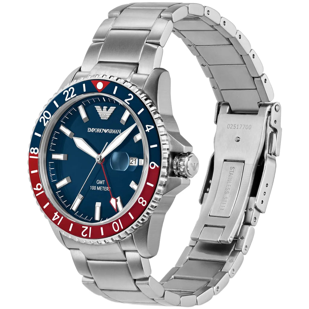 Emporio Armani Diver AR11590 43mm Men's Quartz Watch – Blue & Silver-Tone Stainless Steel Bracelet