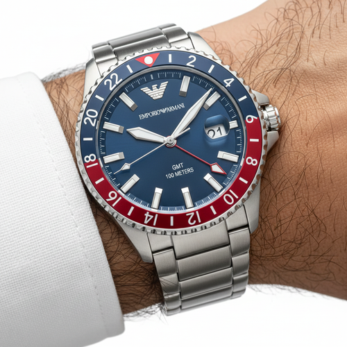 Emporio Armani Diver AR11590 43mm Men's Quartz Watch – Blue & Silver-Tone Stainless Steel Bracelet