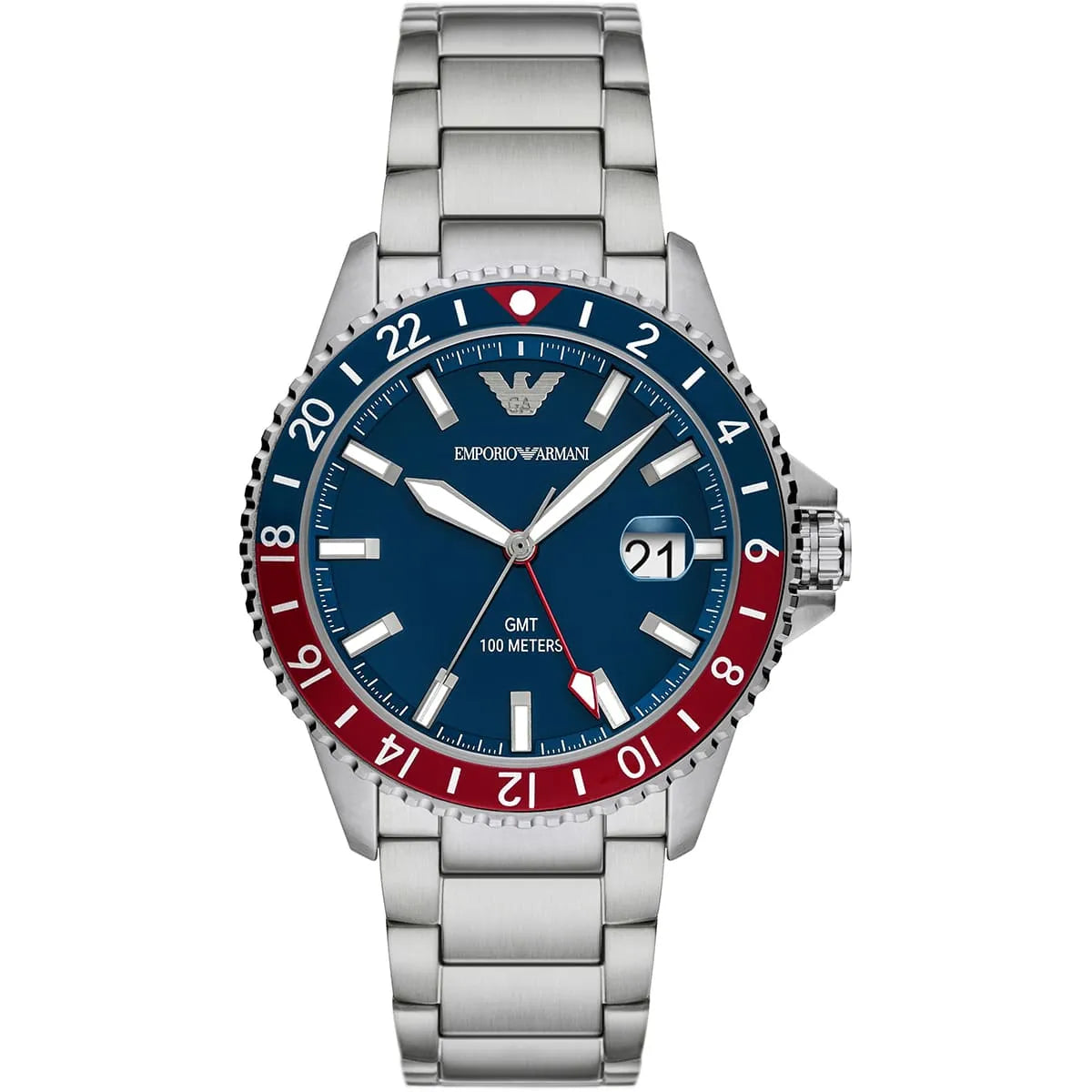 Emporio Armani Diver AR11590 43mm Men's Quartz Watch – Blue & Silver-Tone Stainless Steel Bracelet