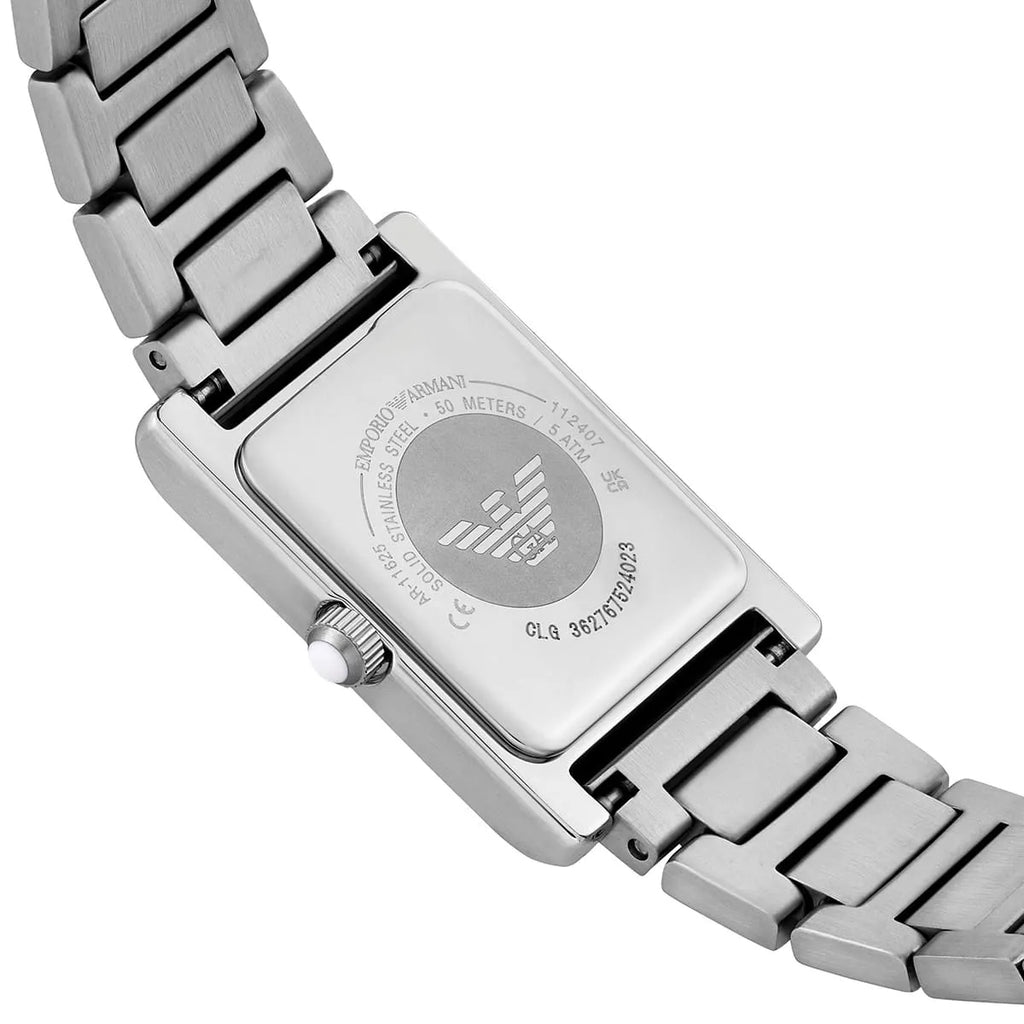 Emporio Armani Genni AR11625 32mm Women's Quartz Watch – White Mother-of-Pearl Crystal-Set & Silver Stainless Steel Bracelet