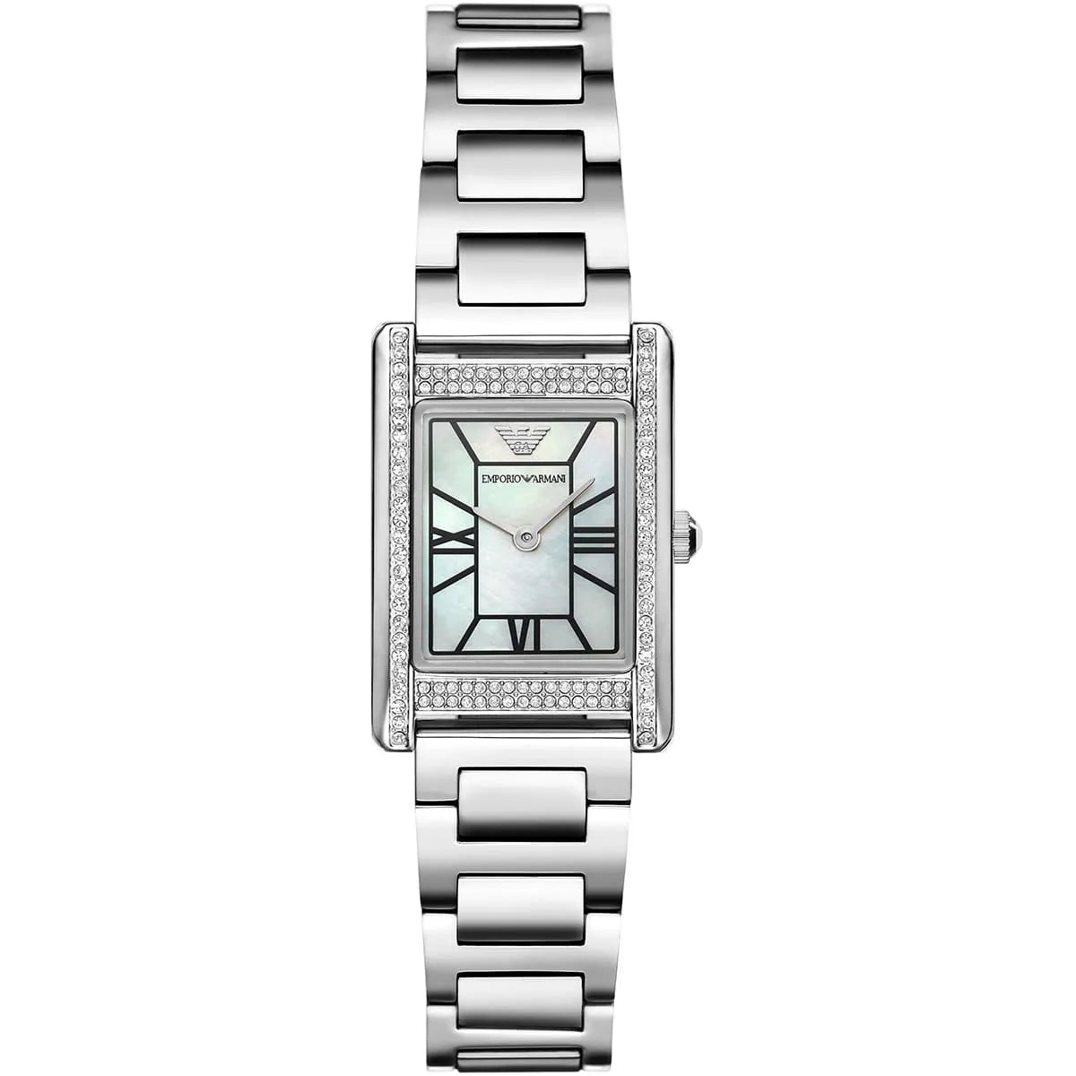 Emporio Armani Genni AR11625 32mm Women's Quartz Watch – White Mother-of-Pearl Crystal-Set & Silver Stainless Steel Bracelet