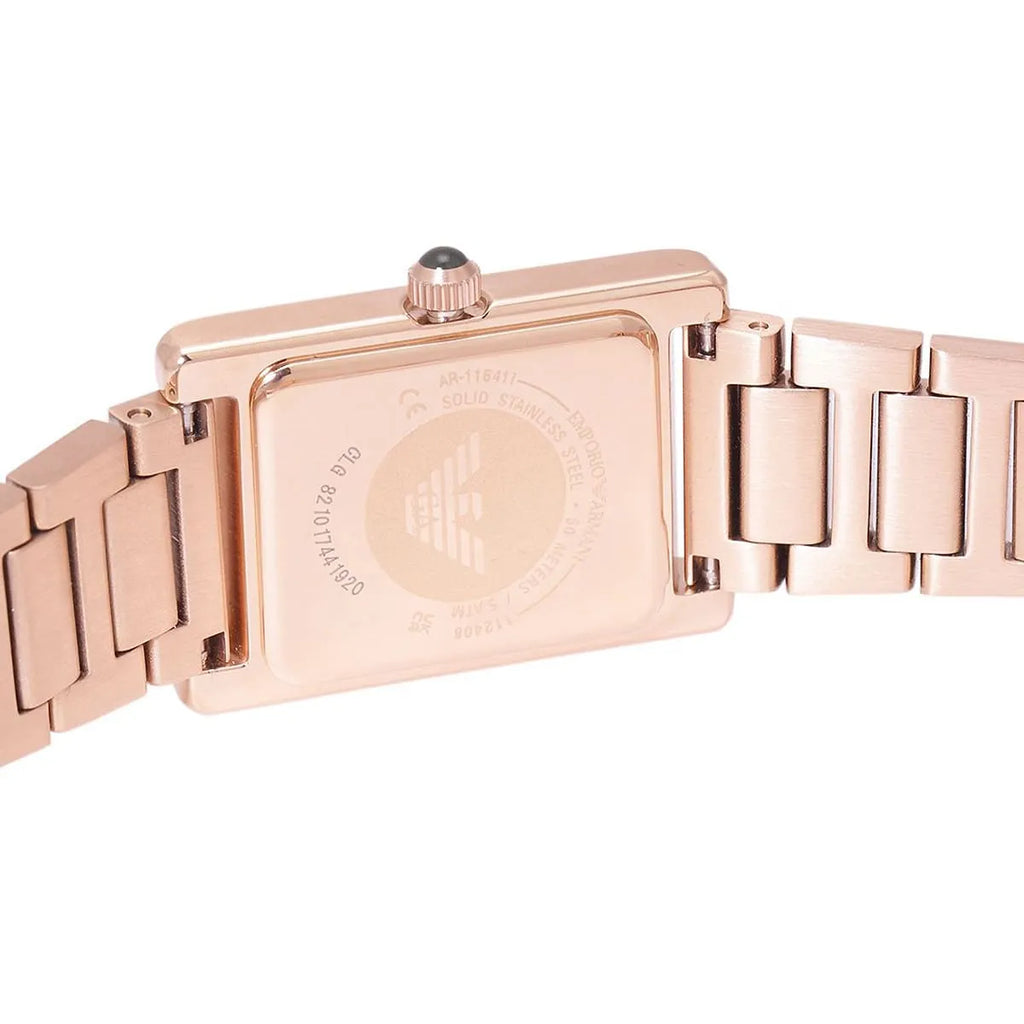 Emporio Armani Genni AR11641 32mm Women's Quartz Watch – Emerald Green Crystal-Set & Rose Gold Stainless Steel Bracelet