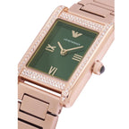 Emporio Armani Genni AR11641 32mm Women's Quartz Watch – Emerald Green Crystal-Set & Rose Gold Stainless Steel Bracelet