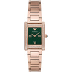Emporio Armani Genni AR11641 32mm Women's Quartz Watch – Emerald Green Crystal-Set & Rose Gold Stainless Steel Bracelet