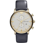 Emporio Armani Gianni AR0386 Men's Chronograph Watch – Champagne Sunray & Gold-Tone Genuine Leather Strap