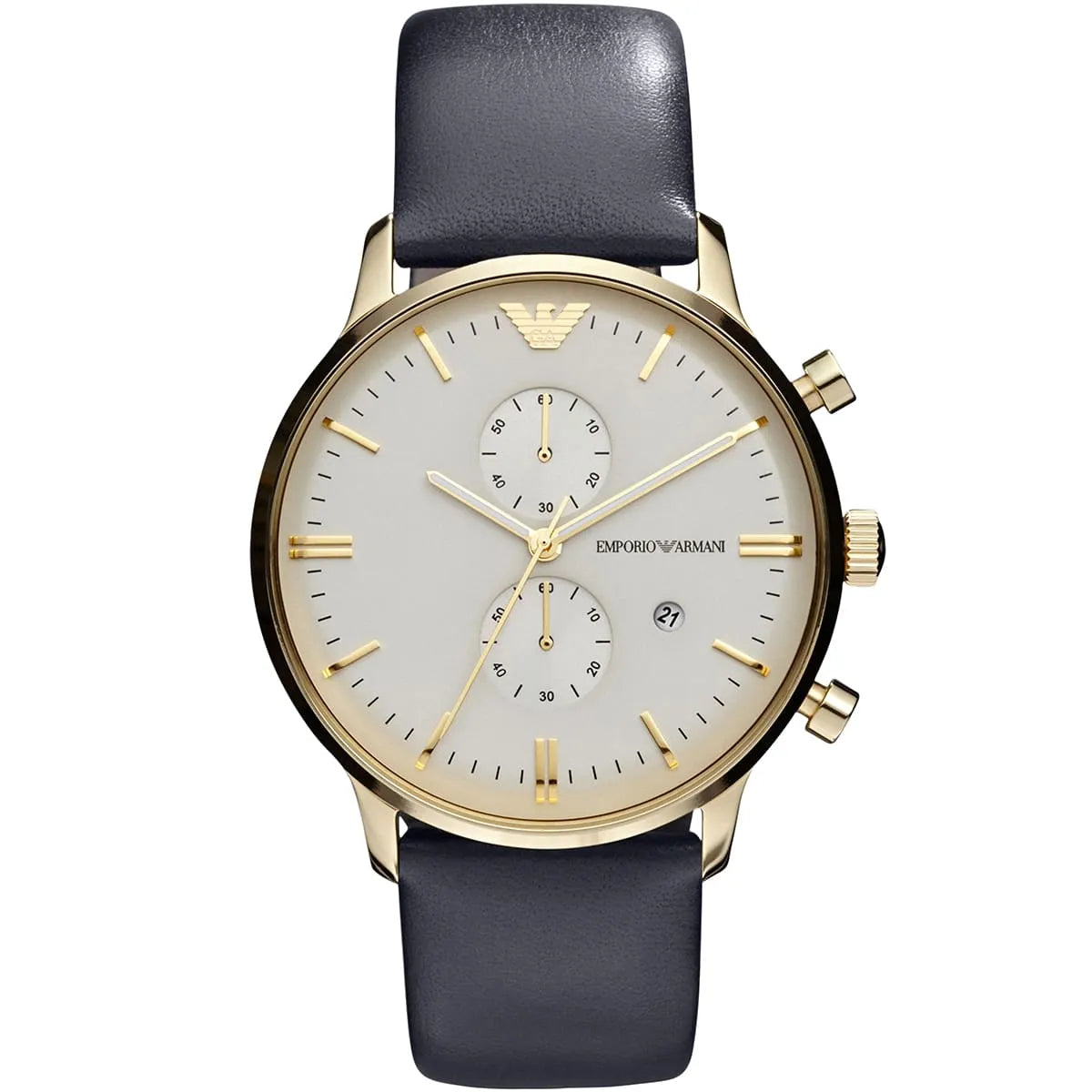 Emporio Armani Gianni AR0386 Men's Chronograph Watch – Champagne Sunray & Gold-Tone Genuine Leather Strap