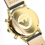 Emporio Armani Gianni AR0386 Men's Chronograph Watch – Champagne Sunray & Gold-Tone Genuine Leather Strap