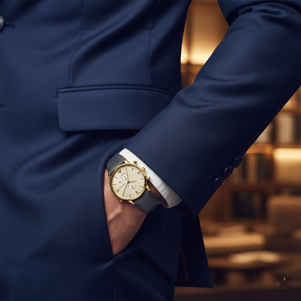 Emporio Armani Gianni AR0386 Men's Chronograph Watch – Champagne Sunray & Gold-Tone Genuine Leather Strap