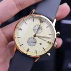 Emporio Armani Gianni AR0386 Men's Chronograph Watch – Champagne Sunray & Gold-Tone Genuine Leather Strap
