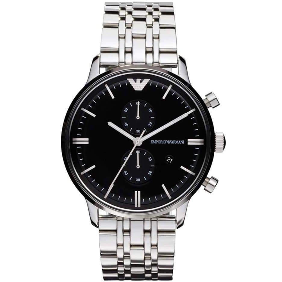 Emporio Armani Gianni AR0389 Men's Chronograph Watch – Black & Black Stainless Steel Bracelet