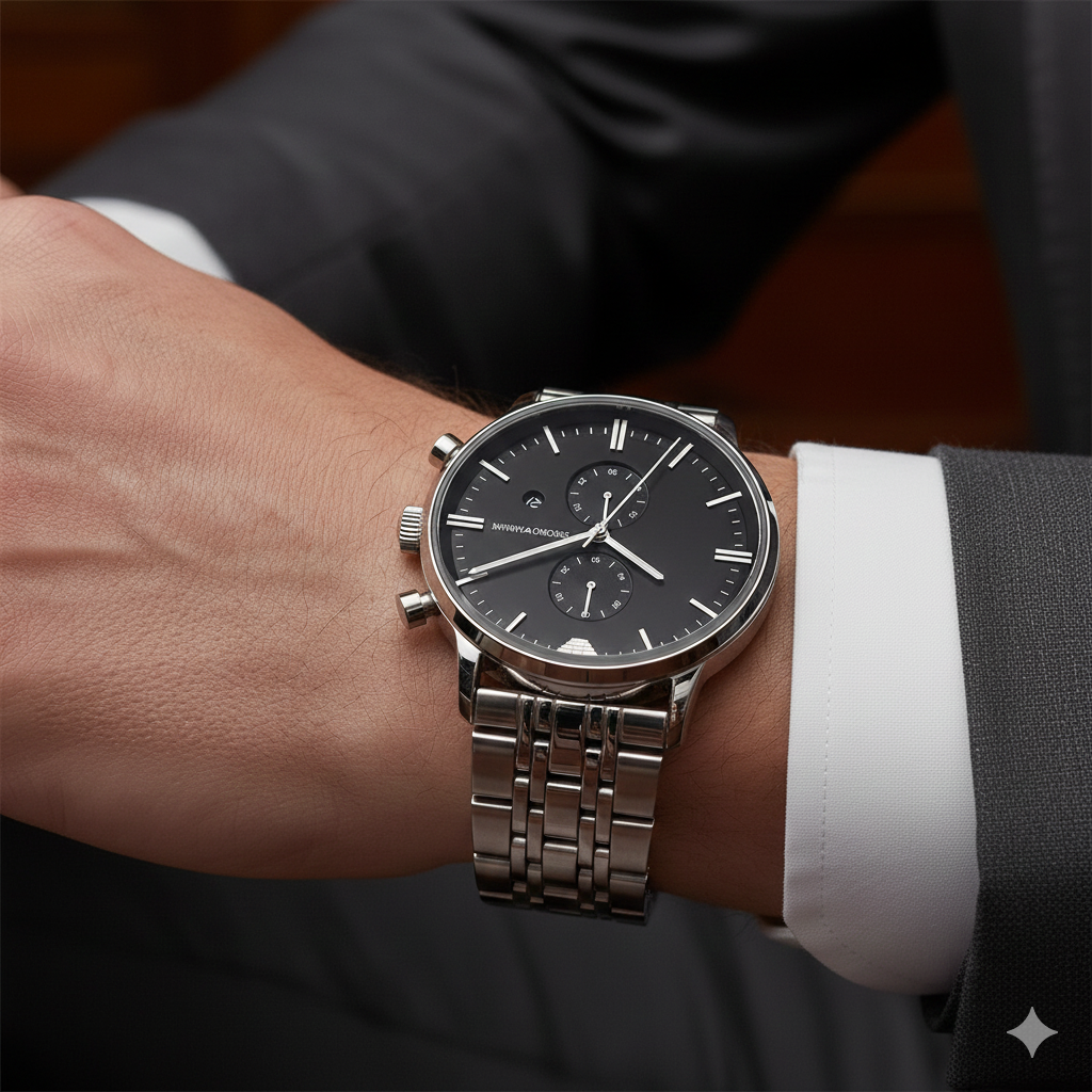 Emporio Armani Gianni AR0389 Men's Chronograph Watch – Black & Black Stainless Steel Bracelet
